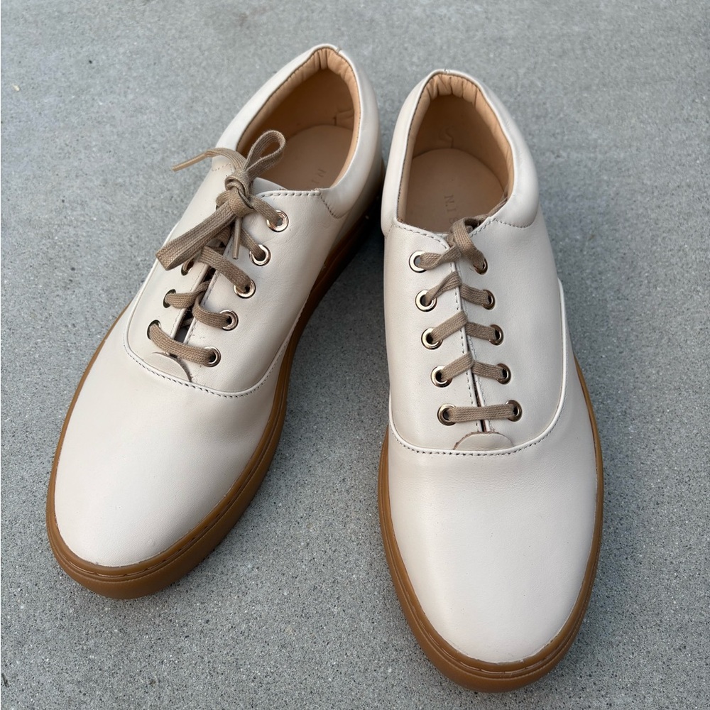 Nisolo Everyday Sneaker in Cream Leather Lace-up Shows Women’s Size 10